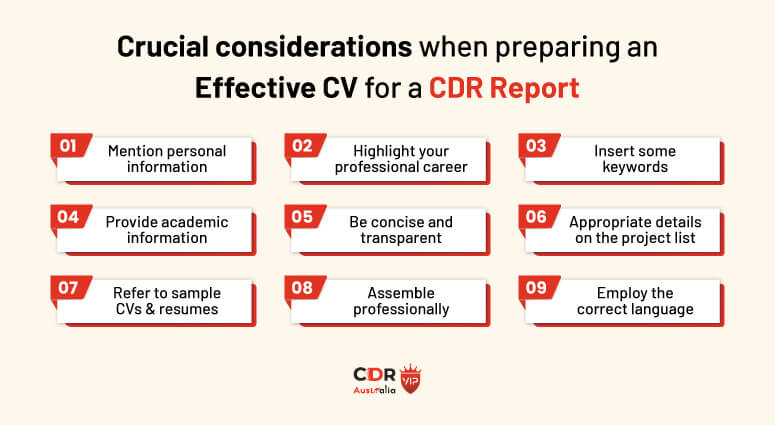 Crucial considerations when preparing an effective CV for a CDR report